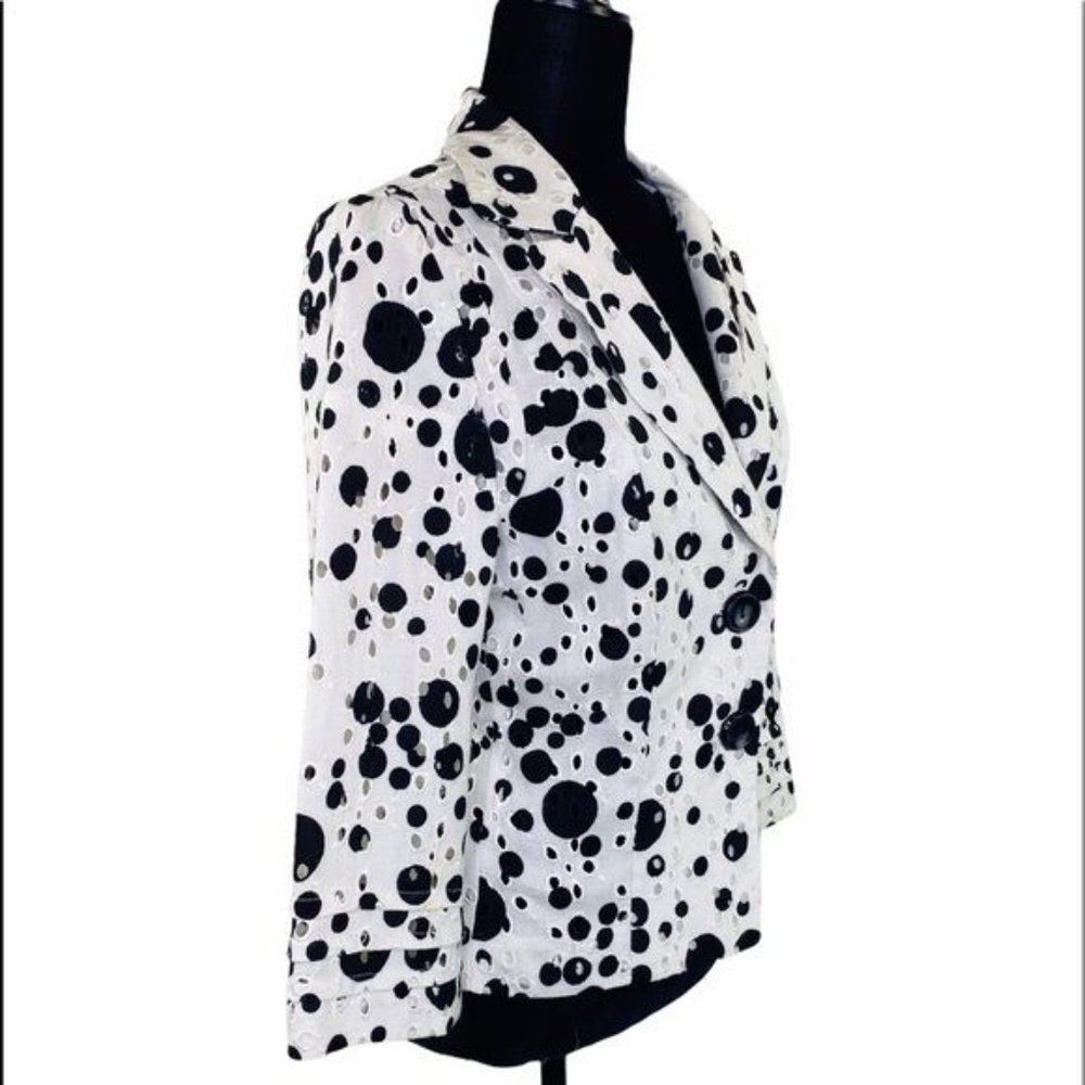 ALBERTO MAKALI Tailored Jacket Designer Linen Eyelet Blazer women’s size 8 - Picture 13 of 14